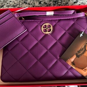 IMAN Violet Quilted Clutch with Gold Detail